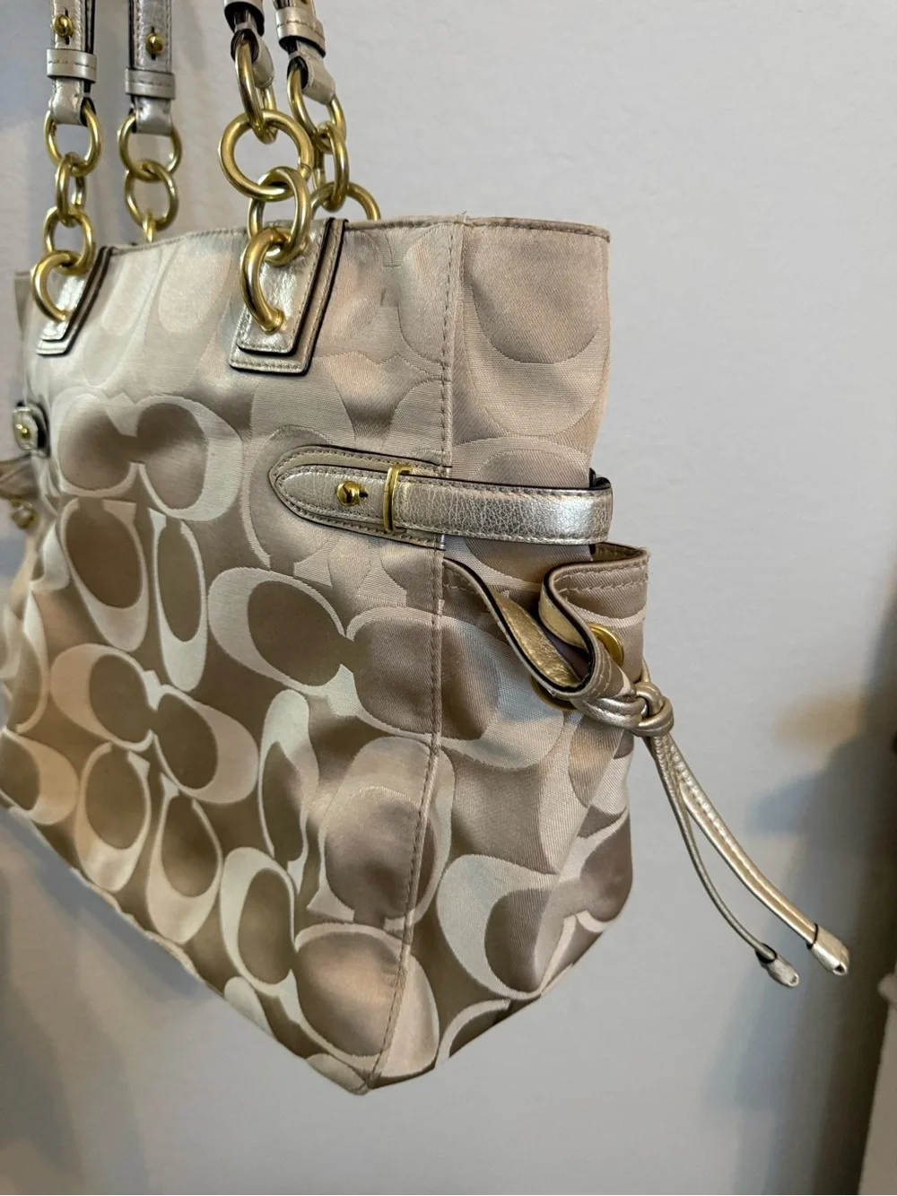 Coach | Y2K Signature Colette tote metallic gold leather trim